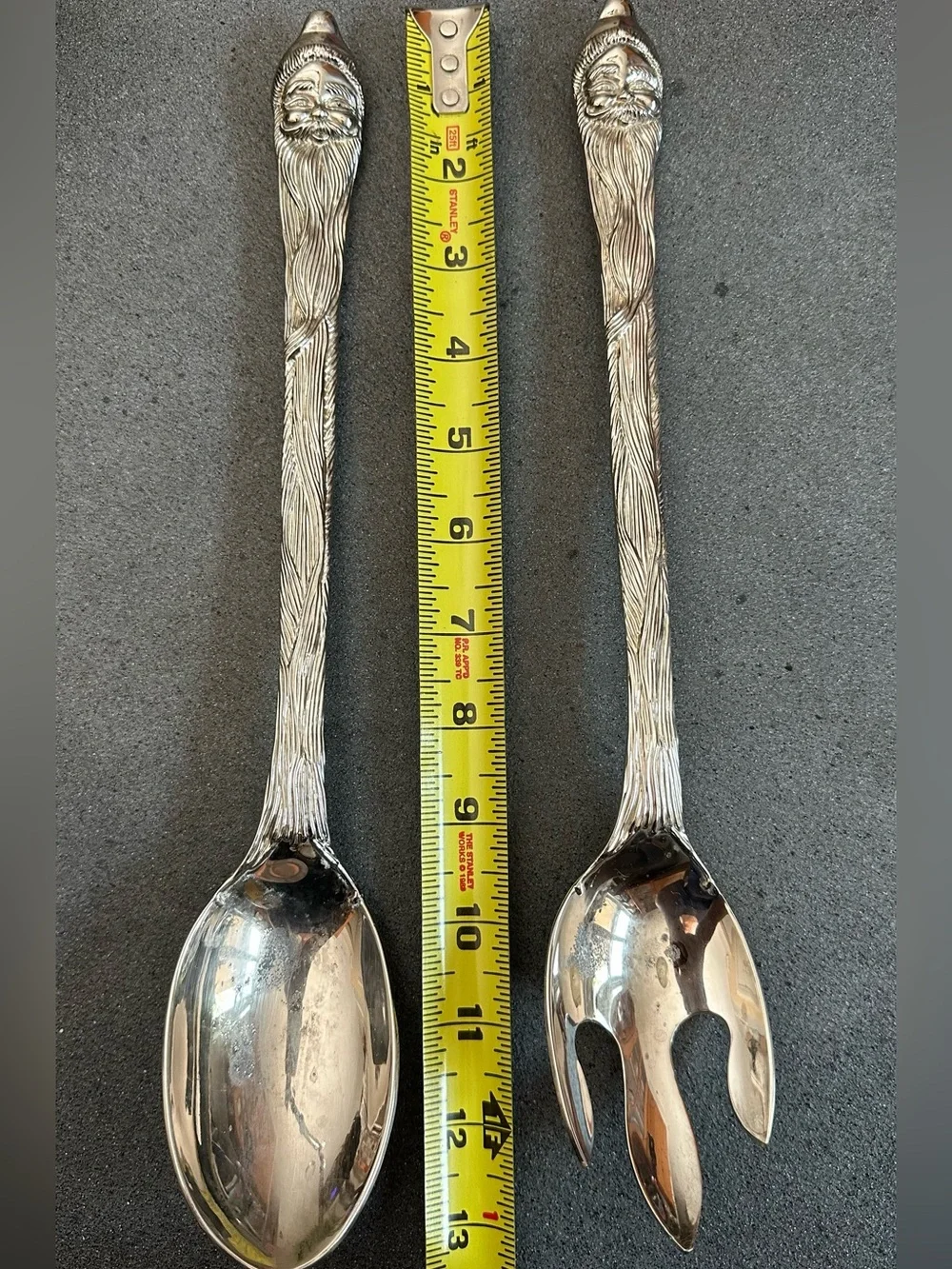 Silver Santa-Head Serving Utensils - Decorative Holiday Spoon Pair